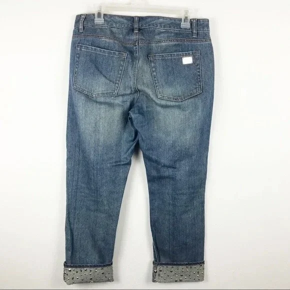 Michael Kors Sexy Boyfriend Jeans 6 Studded Cuff Crop - Picture 4 of 10